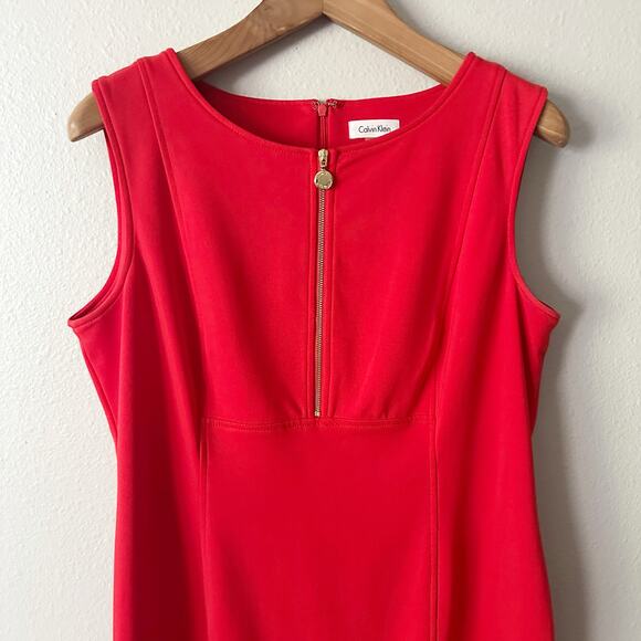 Calvin Klein Sleeveless Sheath Goldtone Red Zipper Dress Women's Plus Size 16 - Picture 2 of 12